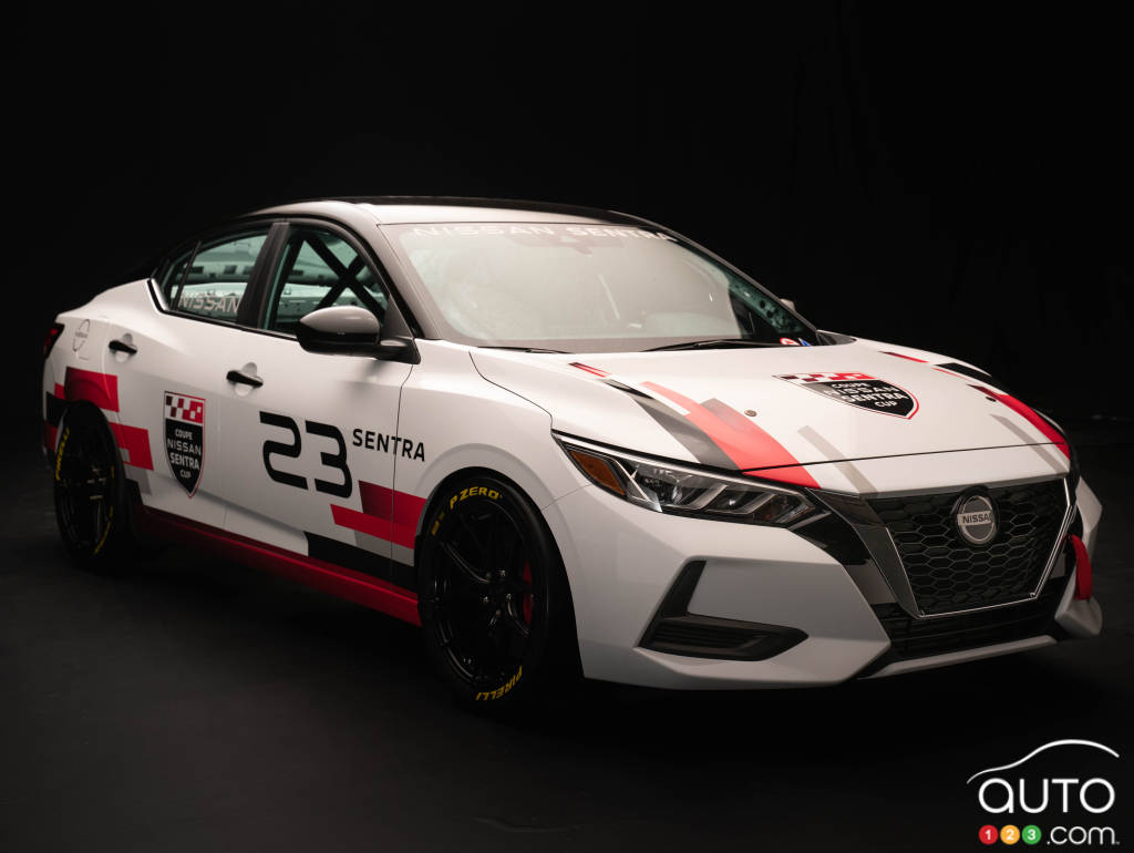 The modified 2021 Nissan Sentra to be used in the 2021 Nissan Sentra Cup series